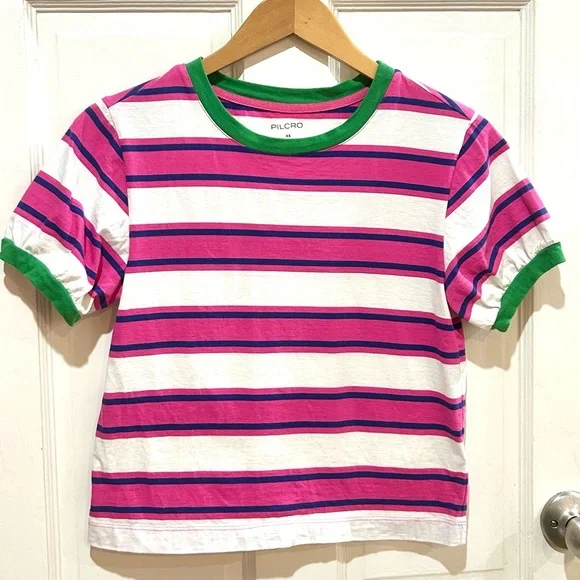 Pilcro Anthropologie 100% Cotton Striped T-Shirt Preppy Coastal Size XS - Picture 6 of 9
